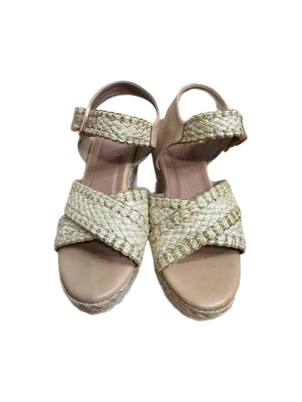 Woven Crisscross Espadrille Wedge Sandals in Natural